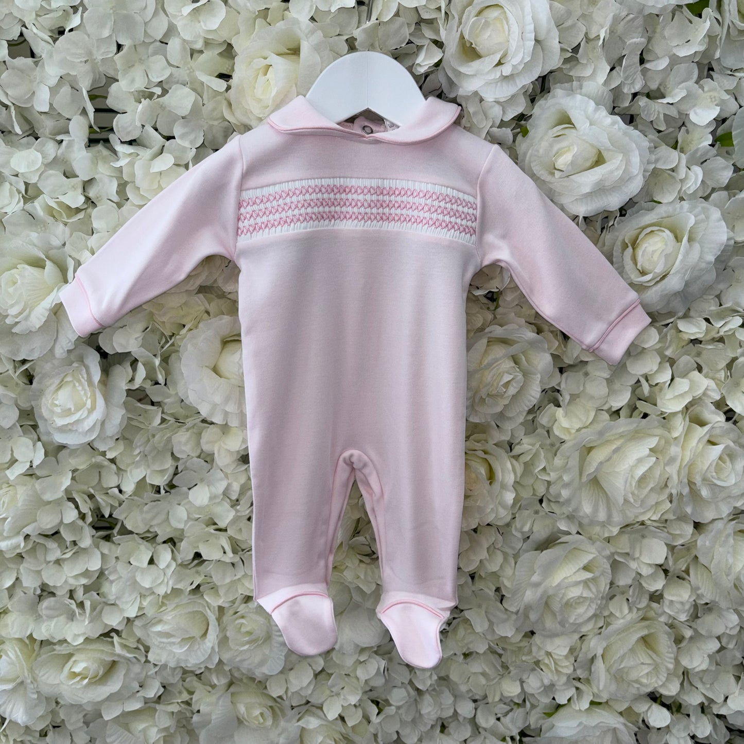 Little Nosh Pink Smocked Front Sleepsuit