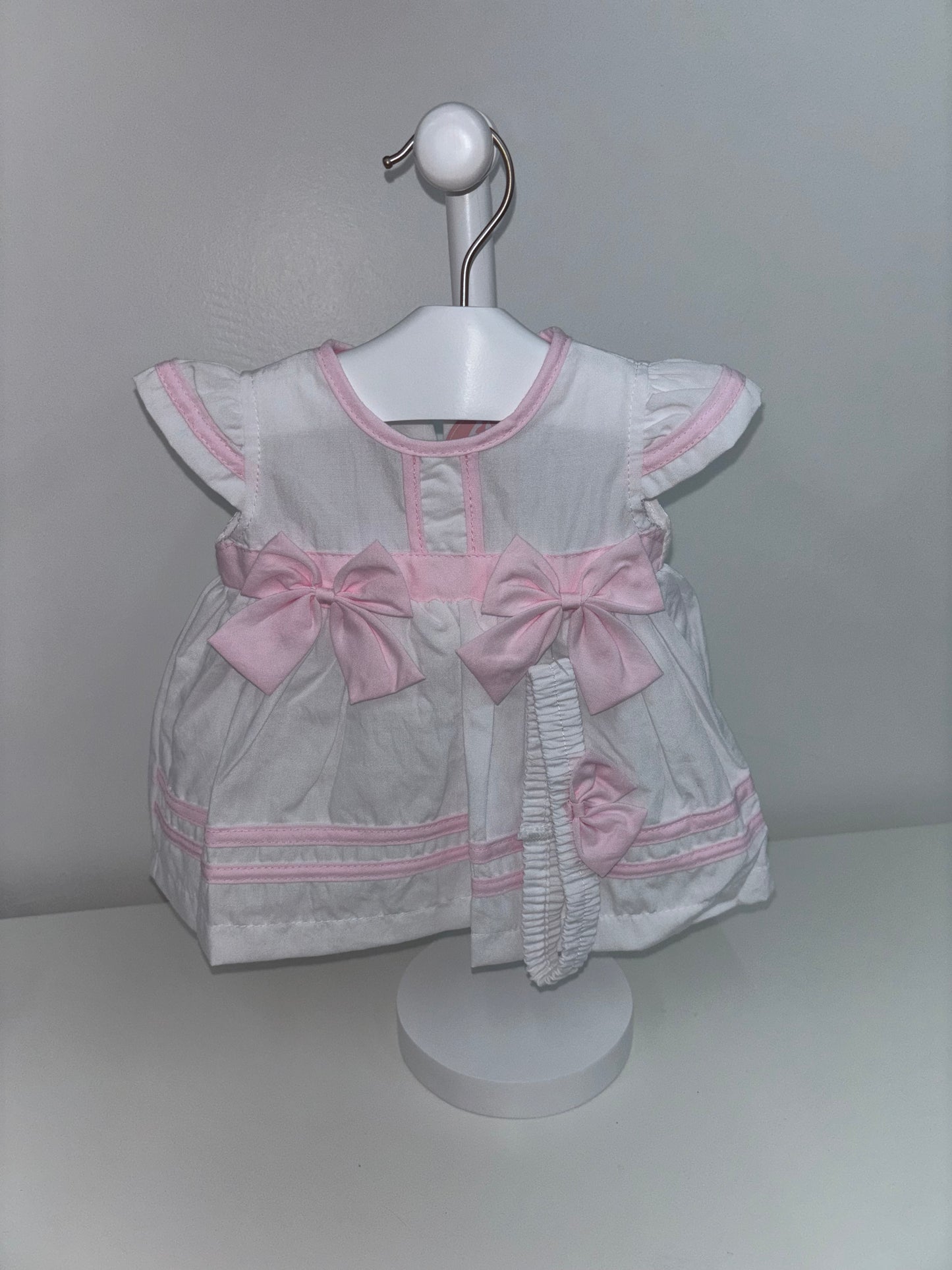 White & Pink Double Bow Dress 3 Piece Set
