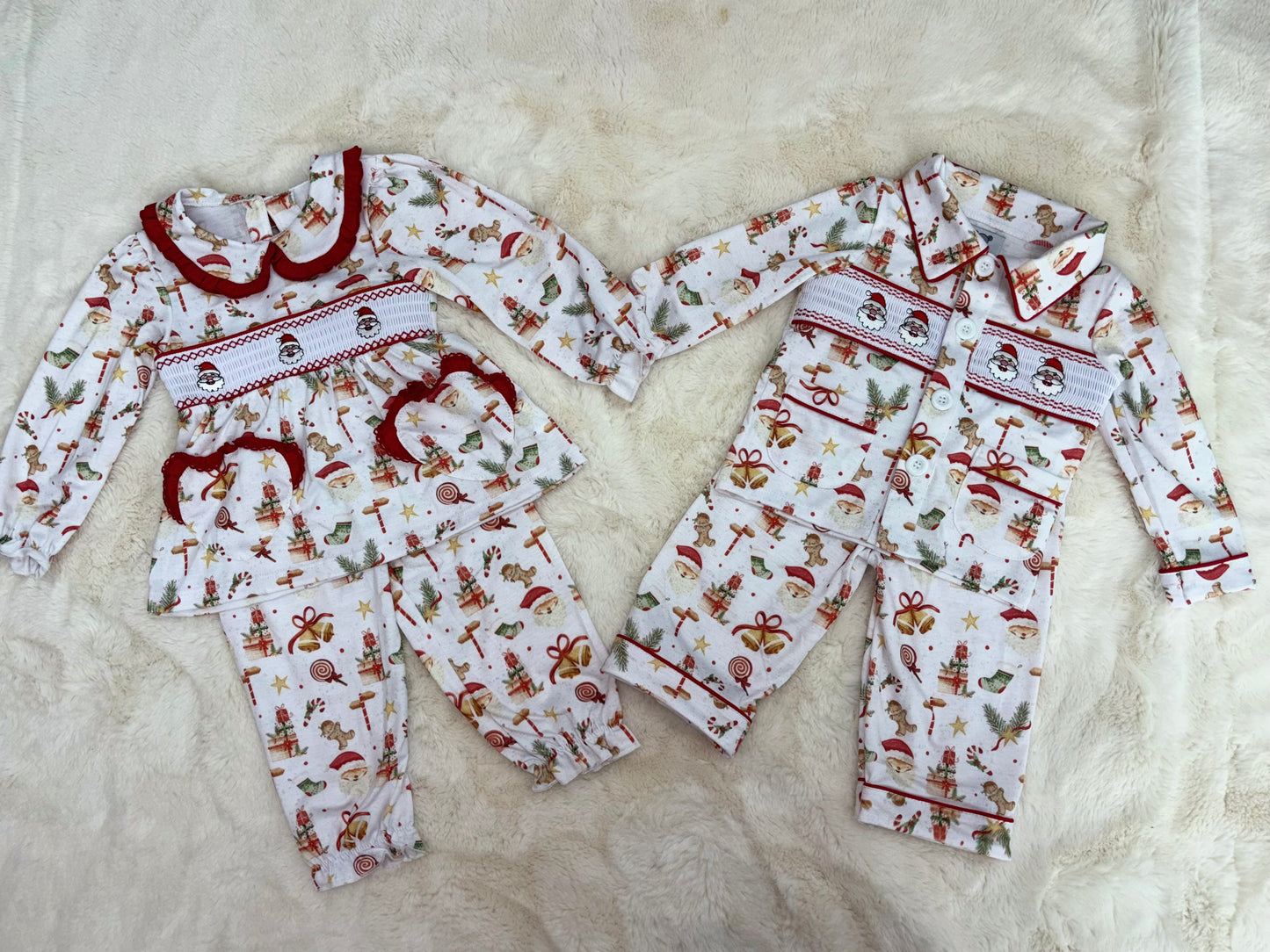 Boys Santa & Gingerbread Smocked Pyjamas