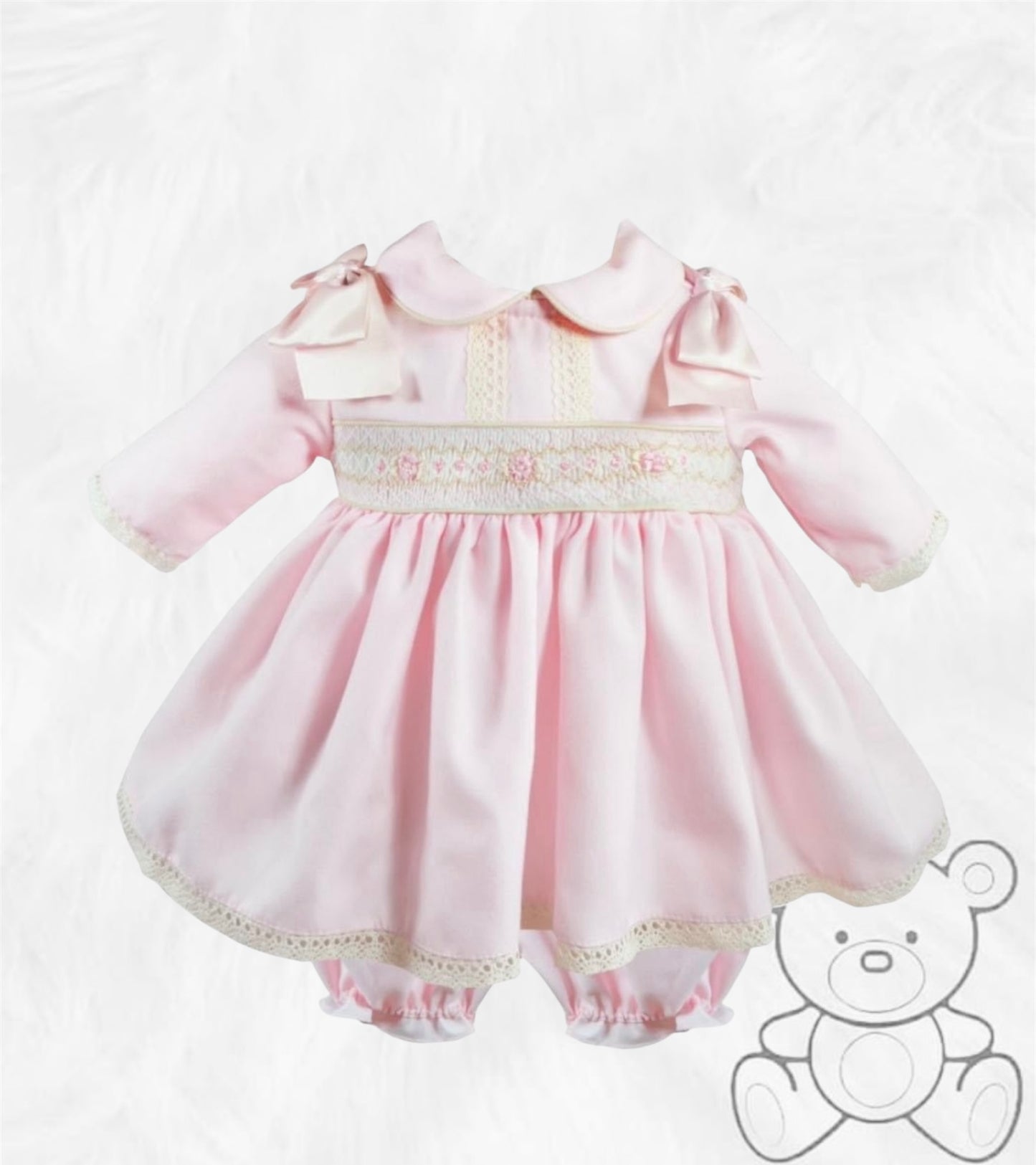 Pretty Originals Pink Bow Smocked Dress