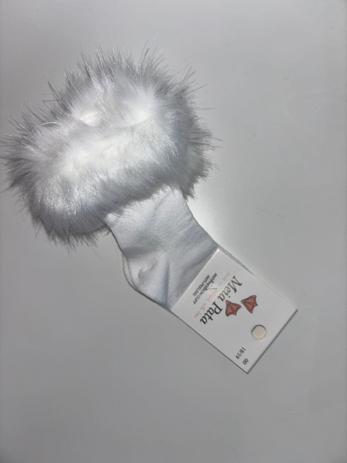 Meia Pata White Faux Fur Trim Knee Socks