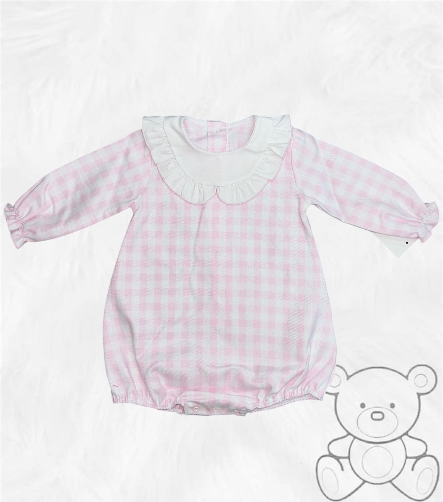 Rapife Pink Checked Frill Collar Romper