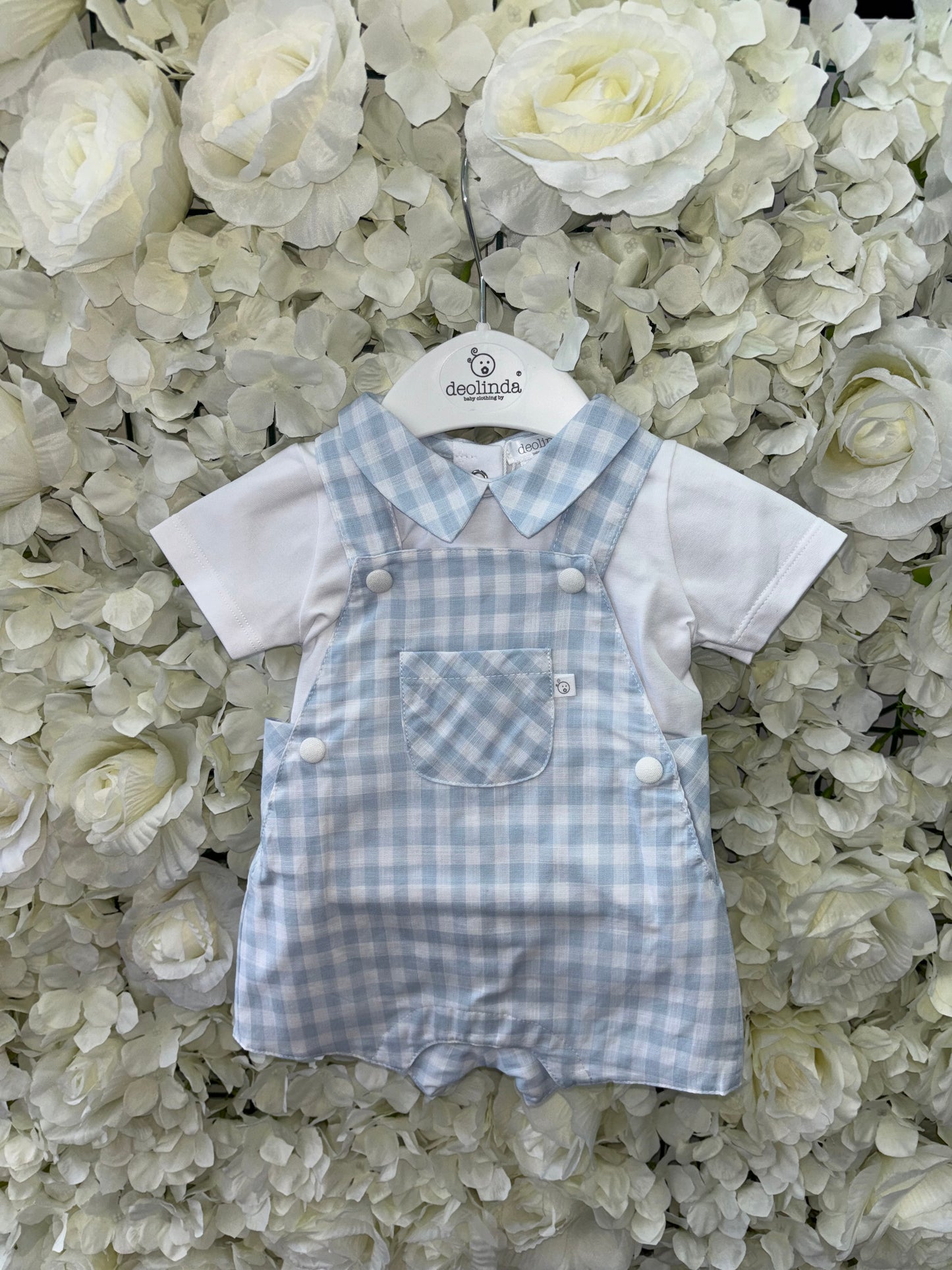 Deolinda Blue Check Dungarees & Top Set