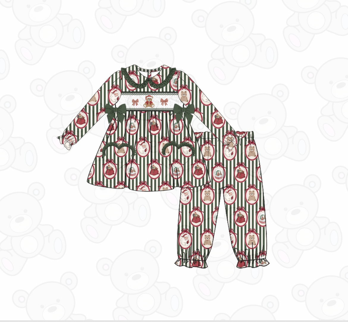 PREORDER Girls Stripe Christmas Smocked Pyjamas (PRE ORDER DUE OCTOBER/NOVEMBER)