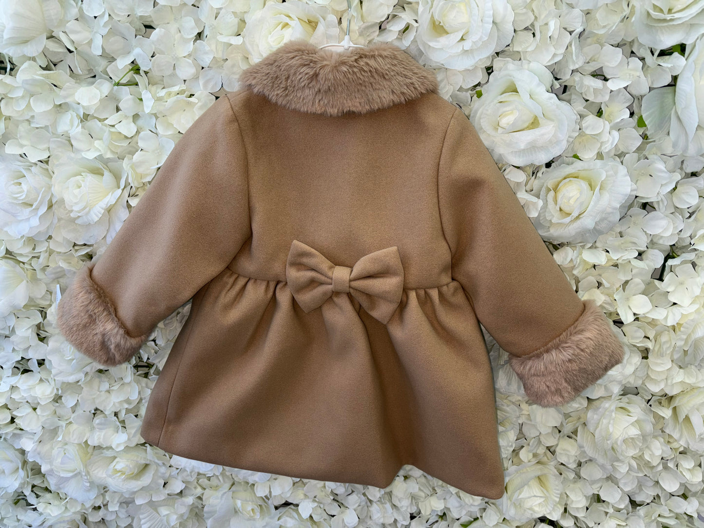 Little Nosh Camel Faux Fur Trim Coat