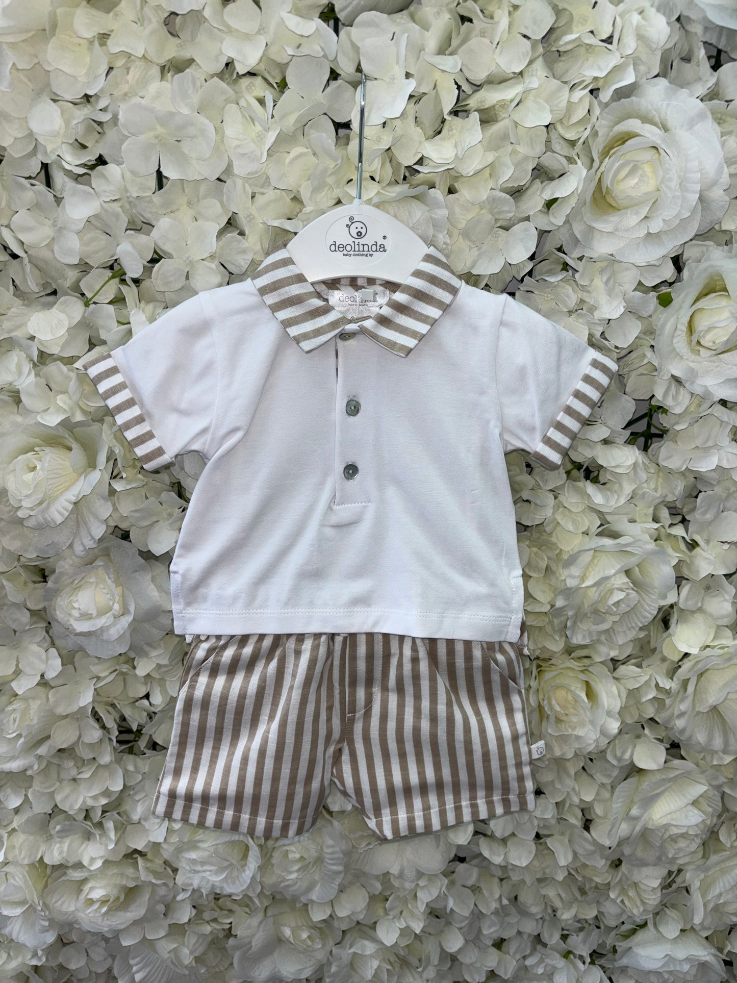 Deolinda Beige Stripe Shorts & Polo Set DBV25819