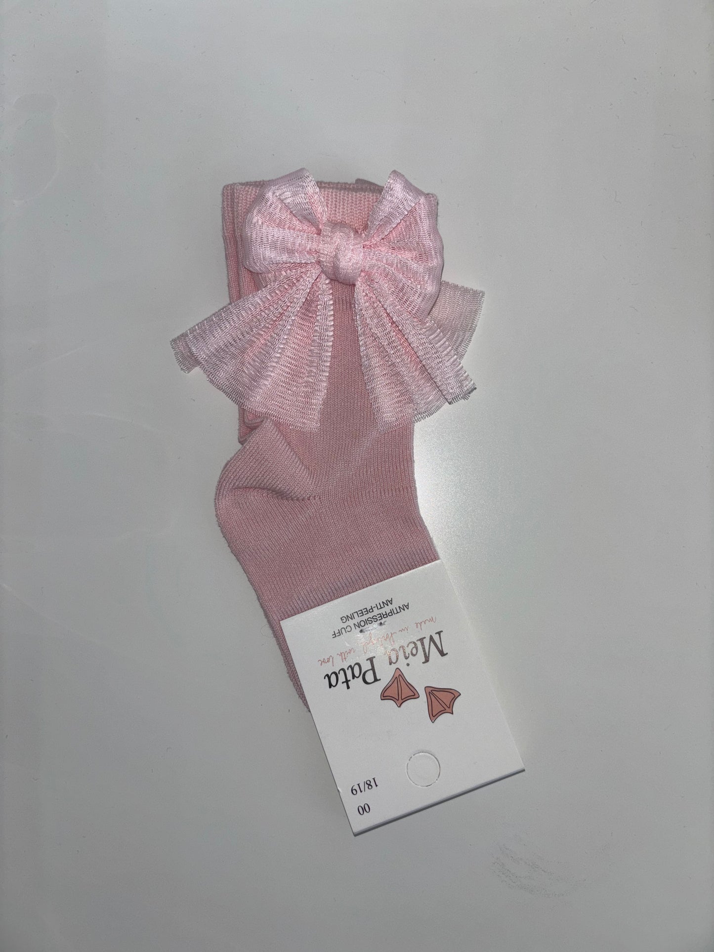 Meia Pata Pink Tulle Bow Knee Socks