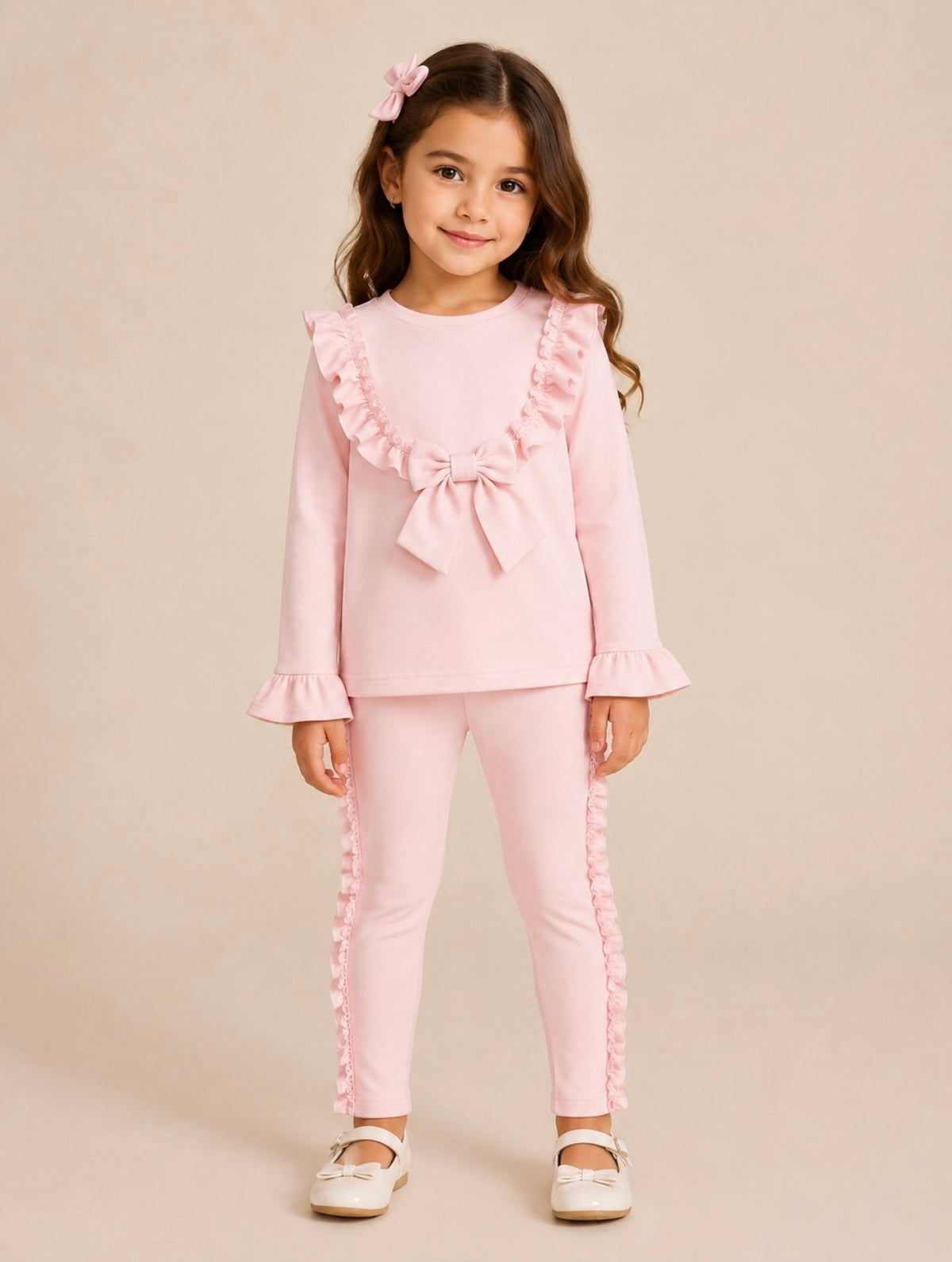 Pink Single Bow Leggings & Top Set