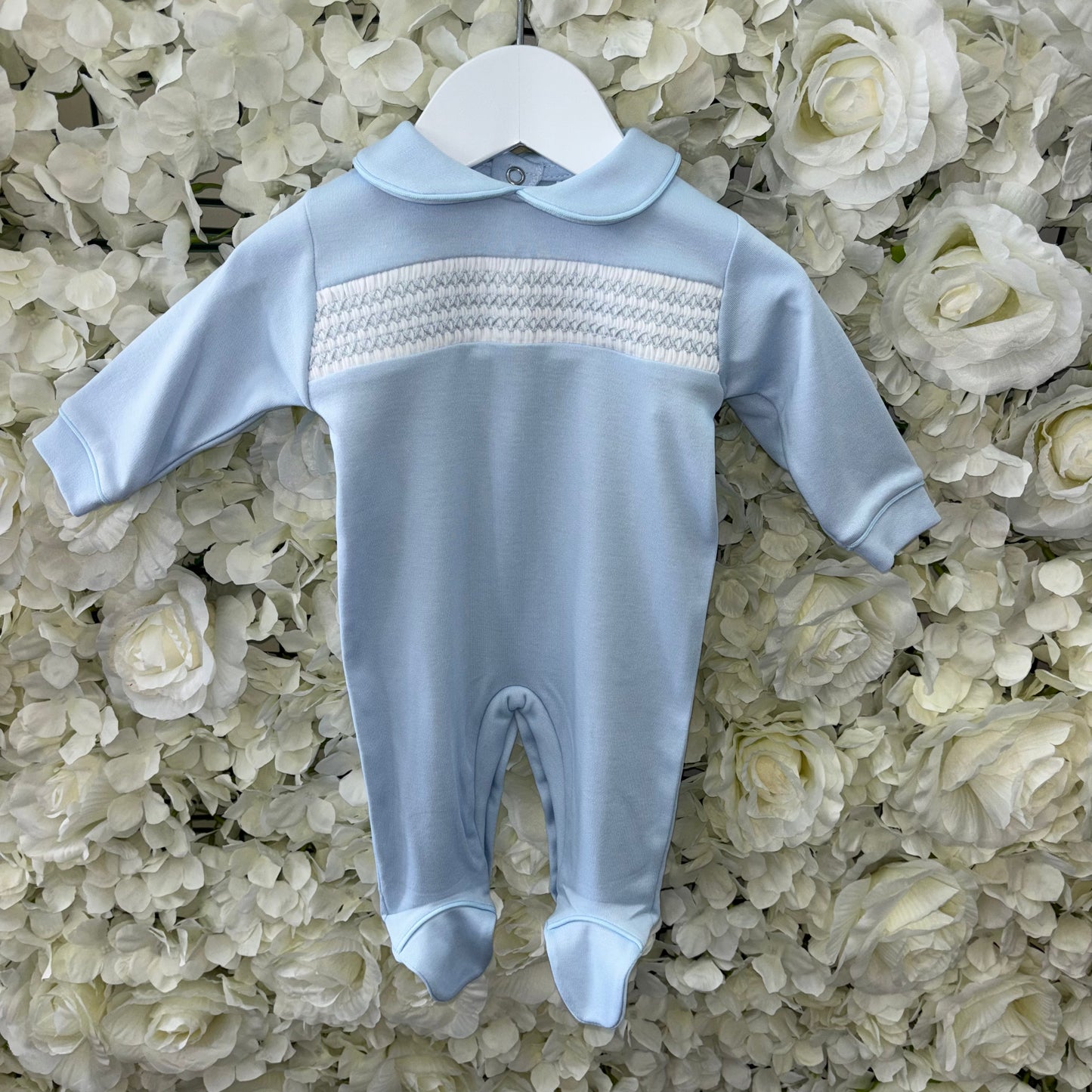 Little Nosh Blue Smocked Front Sleepsuit