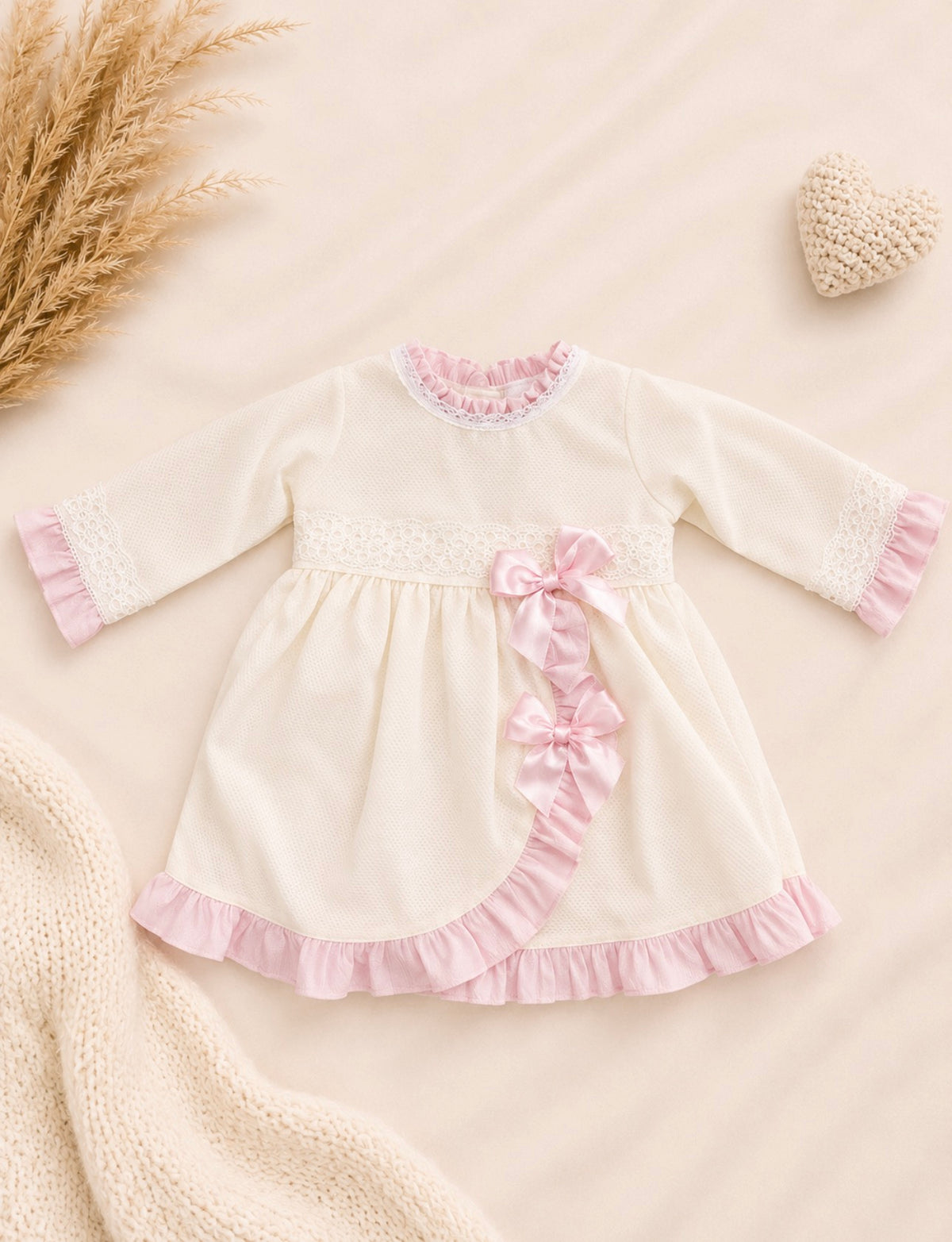 Cream & Pink Bow Dress