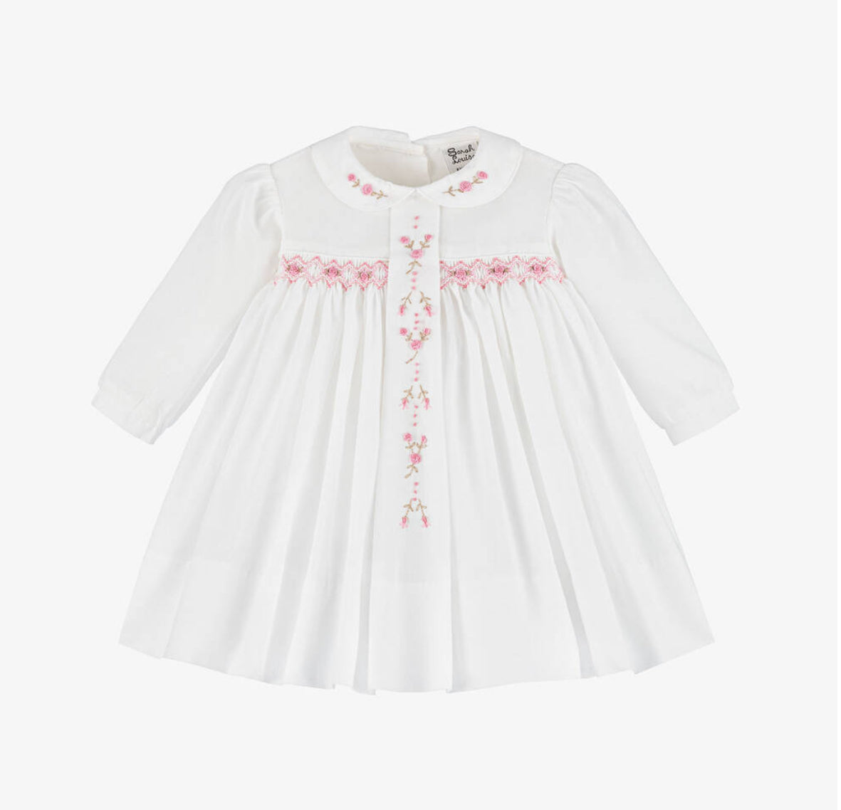 Sarah Louise Ivory Cotton Hand Smocked Dress 013356