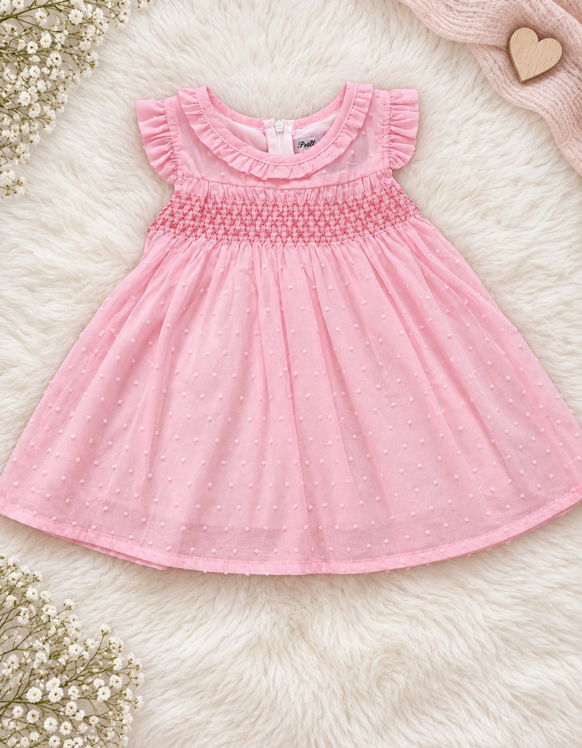 Pink Swiss Dot Smocked Dress