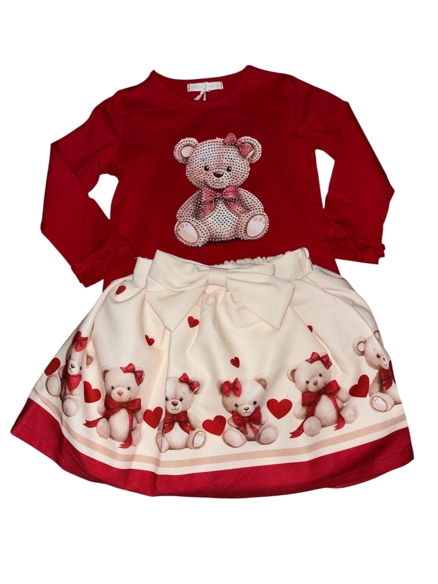 Red Teddy Diamanté Top & Skirt Set