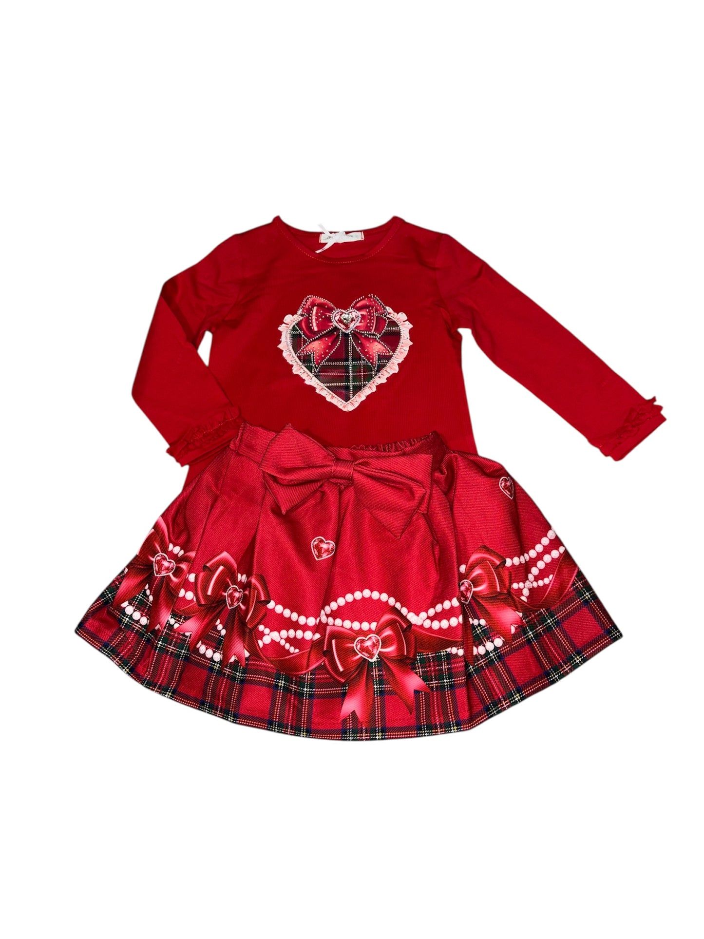 Red Tartan Heart Top & Skirt Set