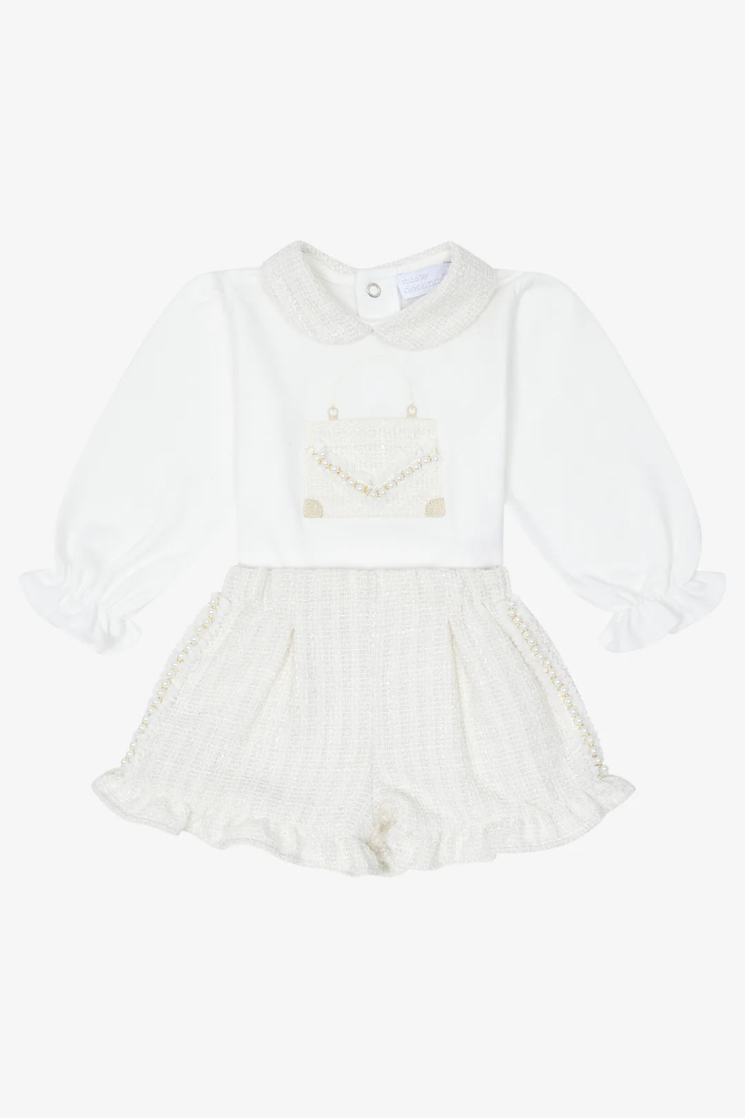 Deolinda Chic Cream Shimmer Tweed Top & Shorts Set