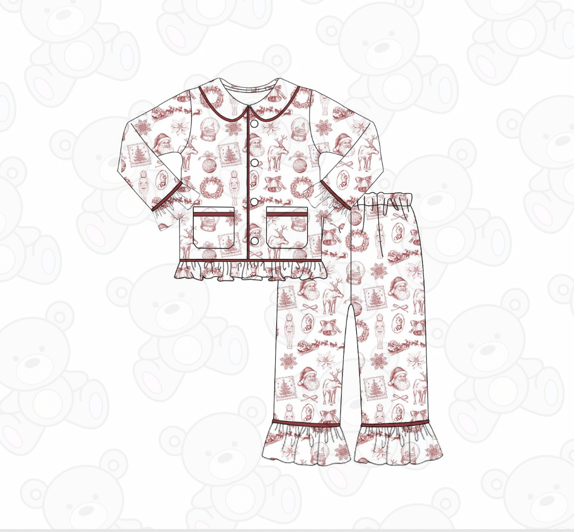 PREORDER Girls Toile Christmas Pyjamas (PRE ORDER DUE OCTOBER/NOVEMBER)