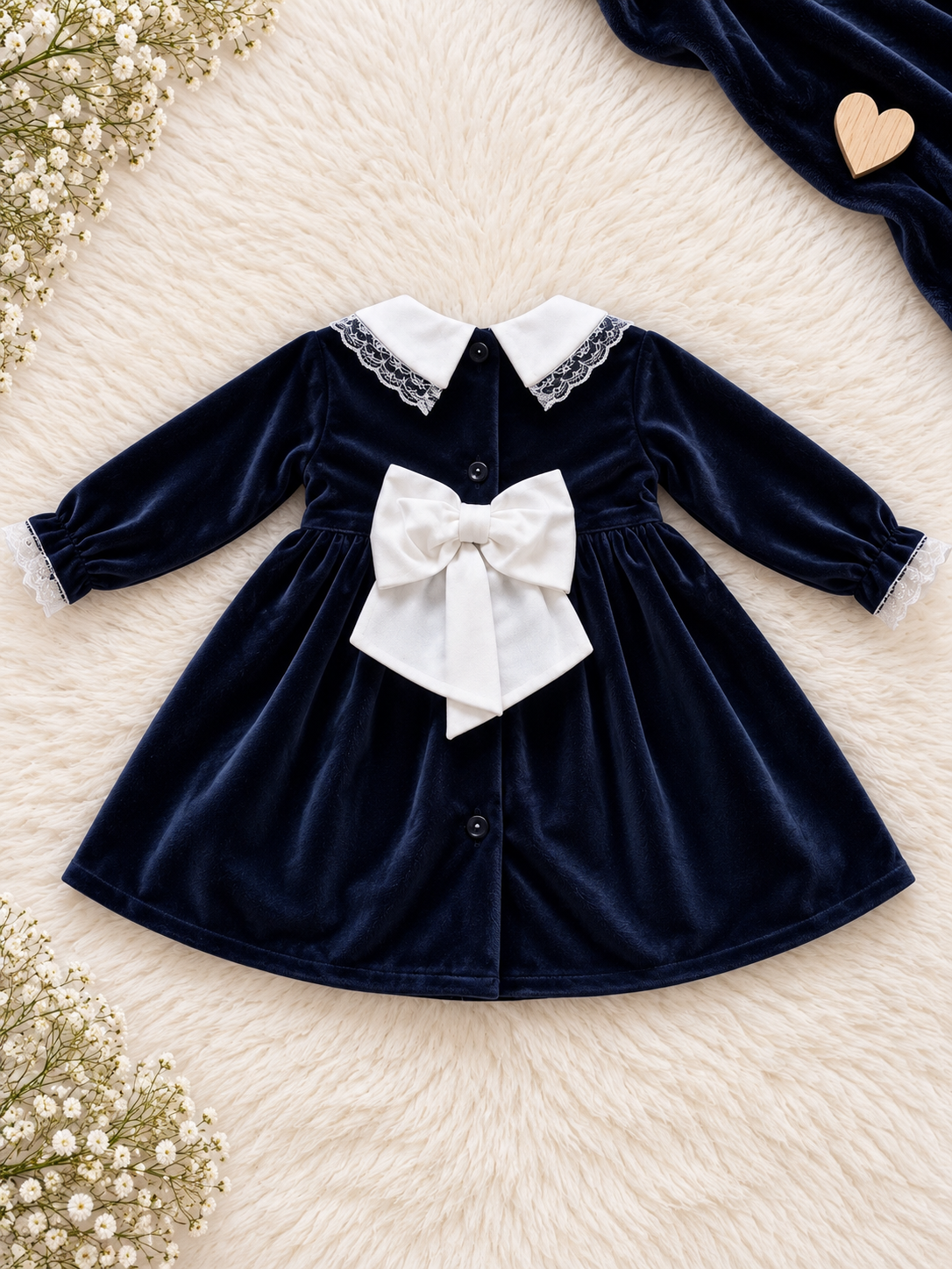 Navy Velvet Lace Dress