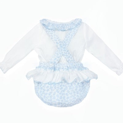 Wee Me Blue Floral Smocked Front Romper & Blouse Set