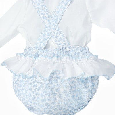 Wee Me Blue Floral Smocked Front Romper & Blouse Set