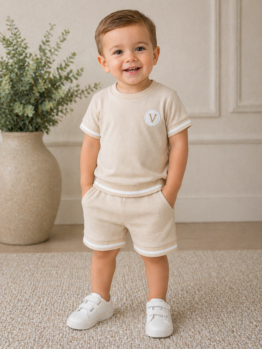 Beige T-shirt and shorts set