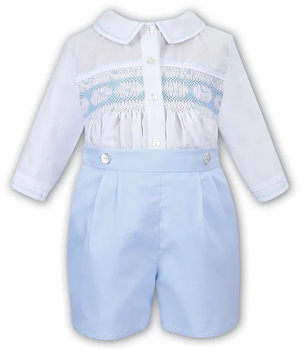 Sarah Louise C4000VL Heritage Smocked Shirt and Shorts Set Blue