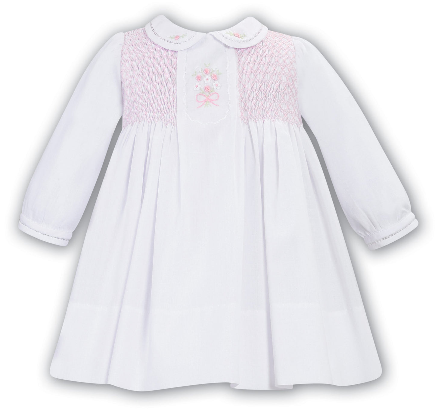 Sarah Louise White Hand Smocked Motif Dress