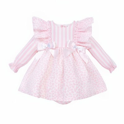 Wee Me Pink Floral Frill Shoulder Puff Dress & Pants Set