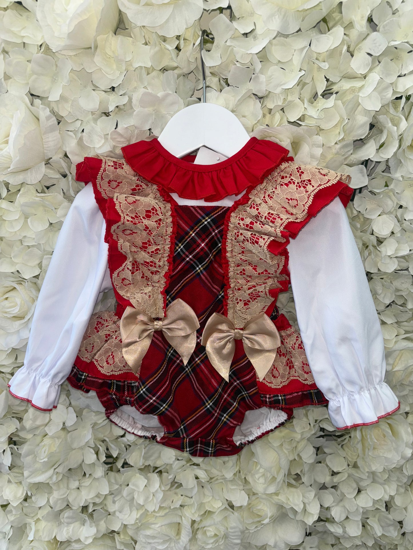 Wee Me Red Tartan Frilly Romper & Blouse Set