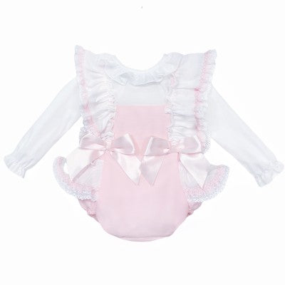 Wee Me Pink Frill Shoulder Romper & Blouse Set