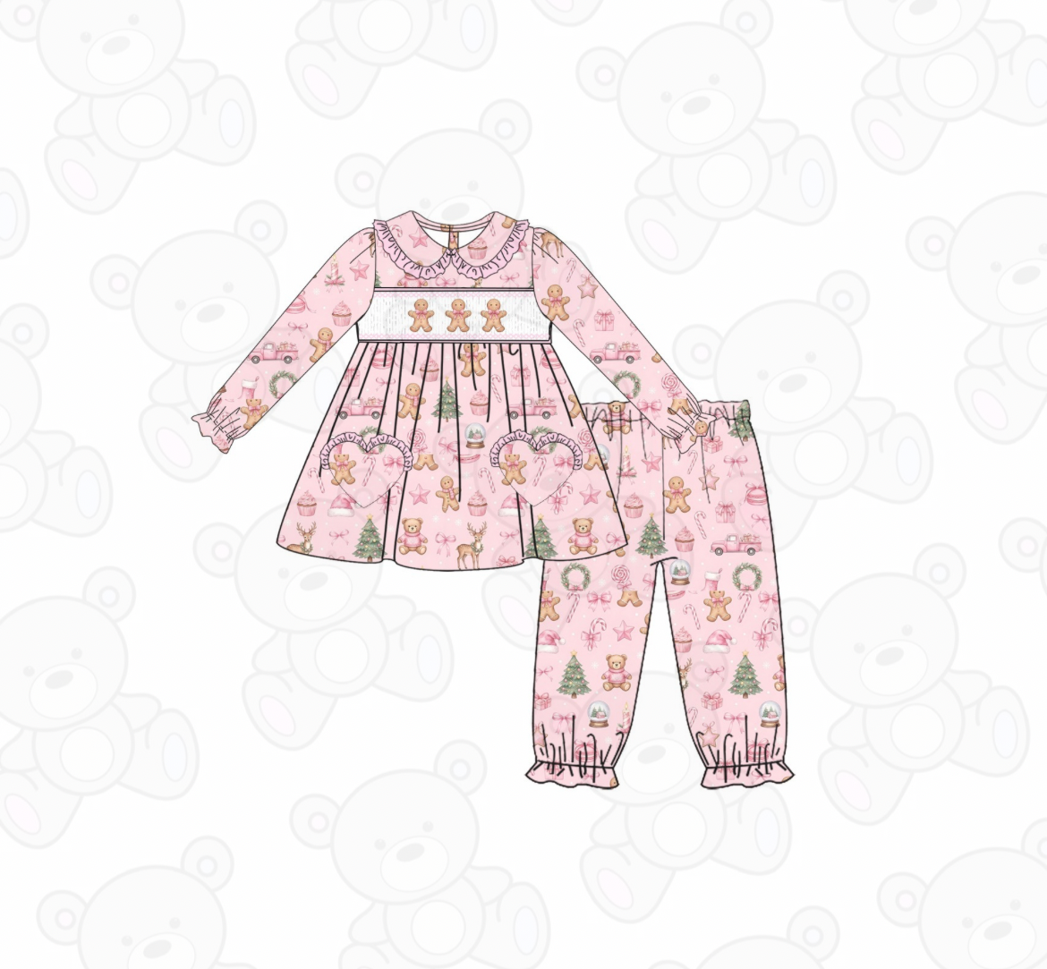 PREORDER Girls Teddy Christmas Smocked Pyjamas (PRE ORDER DUE OCTOBER/NOVEMBER)