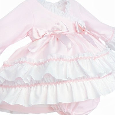 Wee Me Pink Double Bow Cotton Puffball Dress