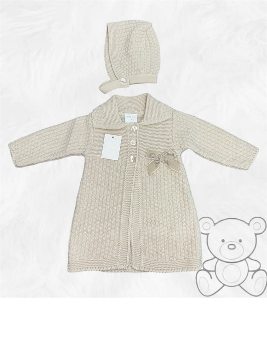 Little Nosh Beige Knitted Jacket & Bonnet Set