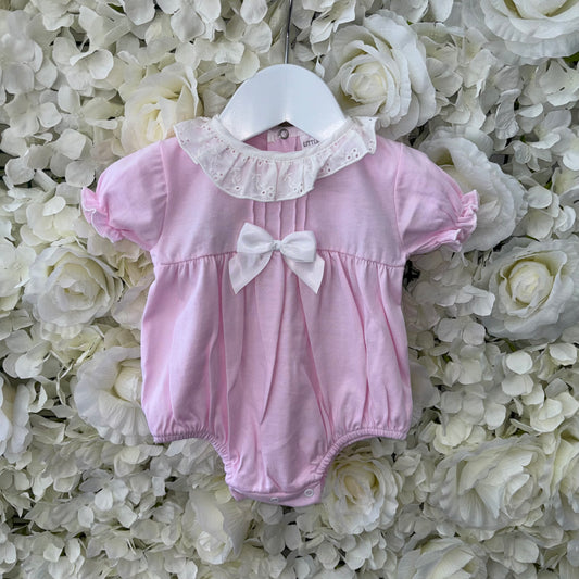 Little Nosh Pink Cotton Bow Romper