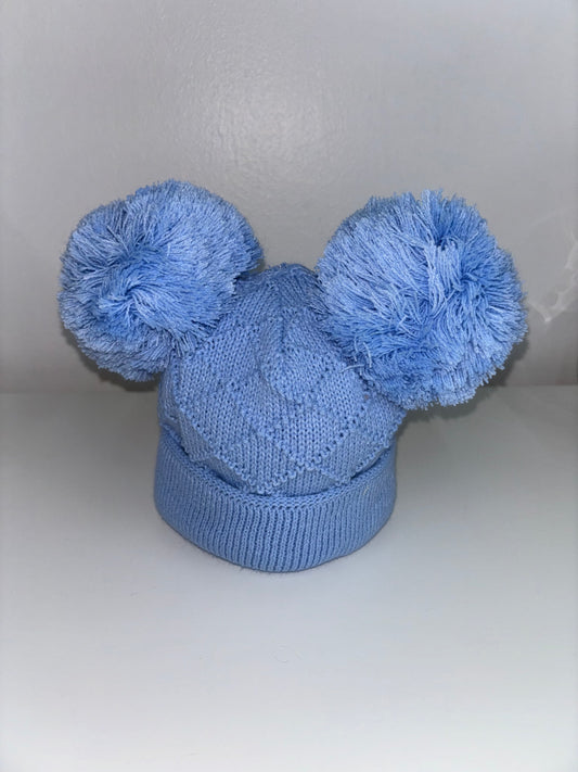 Blue Double Pom Pom Hat