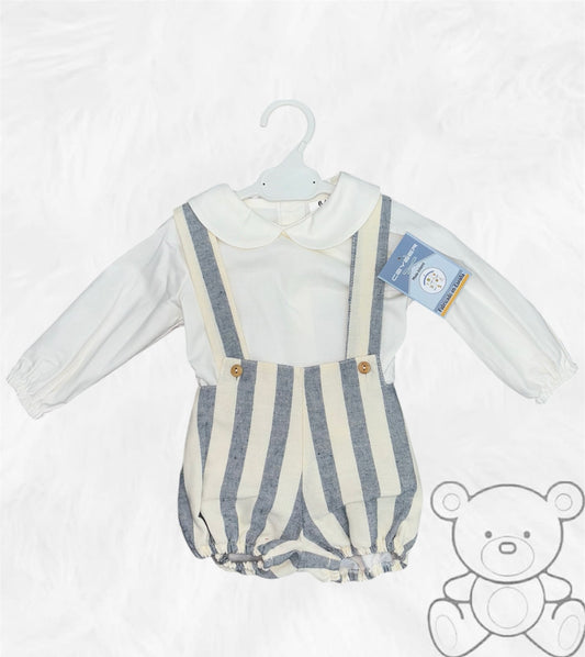 Ceyber Blue & Cream Stripe Shorts & Shirt Set