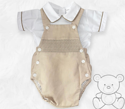 Little Nosh Beige Smocked Romper