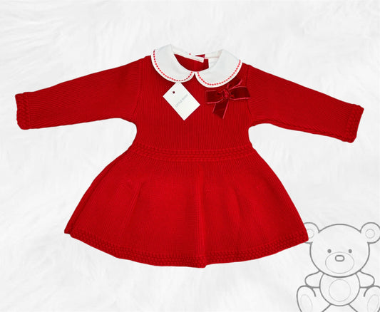 Little Nosh Red Knitted Bow Dress