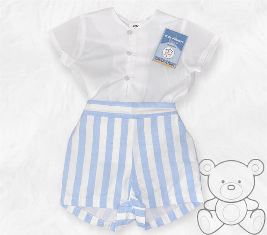 Ceyber Blue Stripe Shorts & Shirt Set