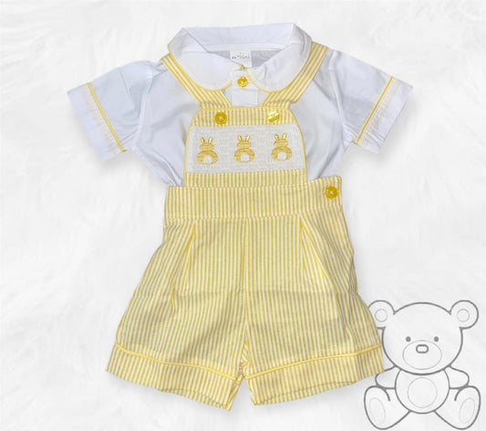 Lemon Smocked Bunny Dungarees & Shorts Set