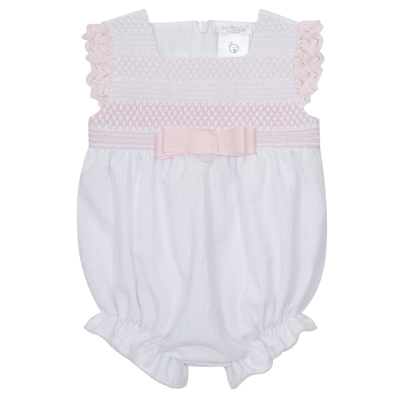 Deolinda Bonbon Pink & White Smocked Bow Romper