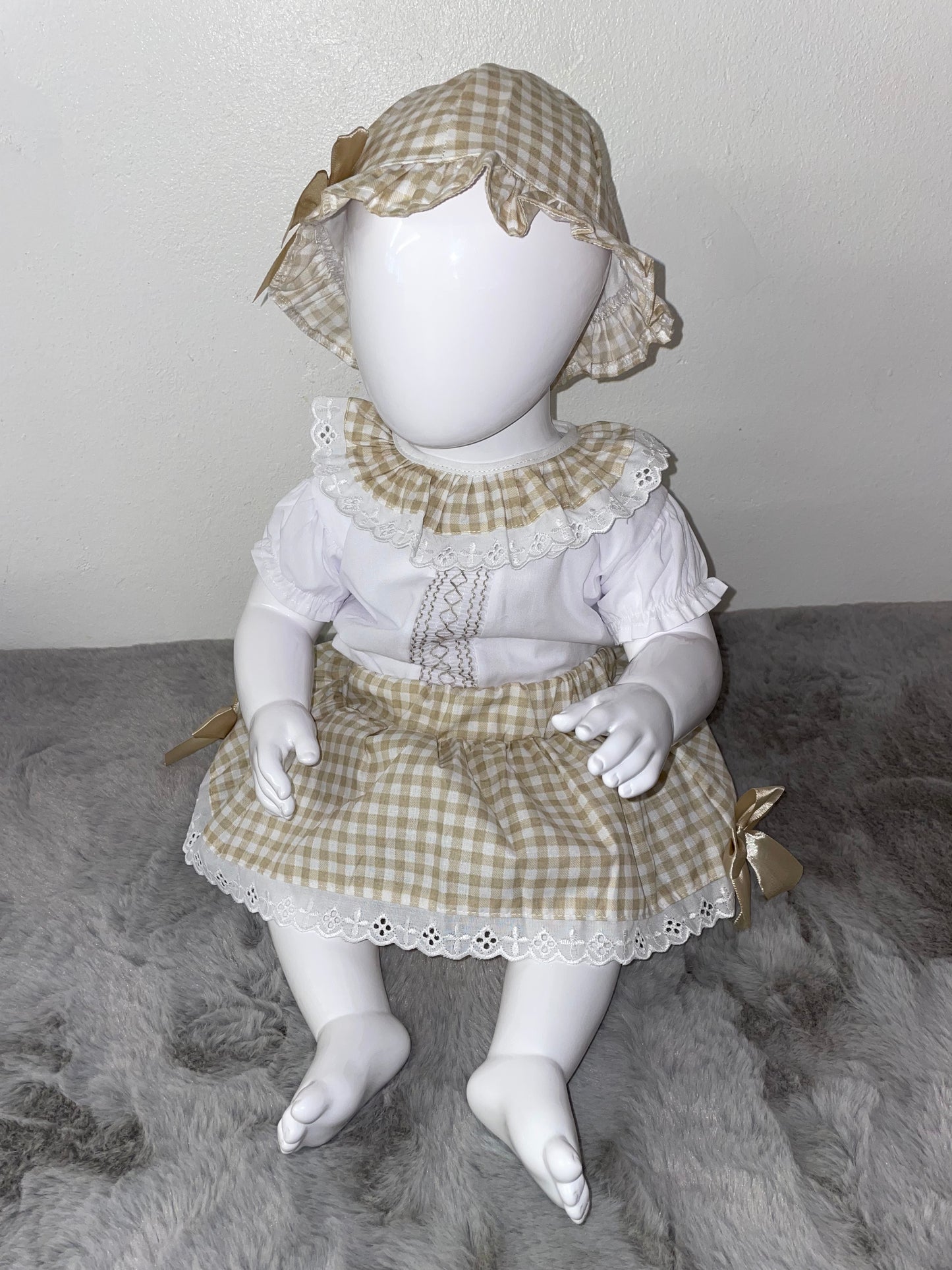 Little Nosh Beige Gingham 3 piece set