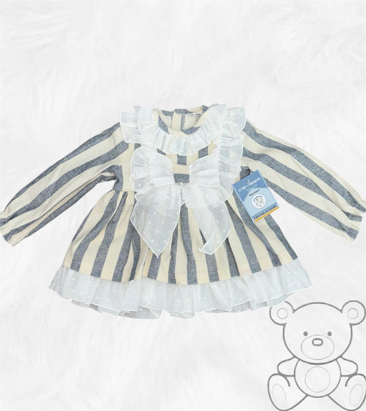 Ceyber Blue & Cream Stripe Frill Dress