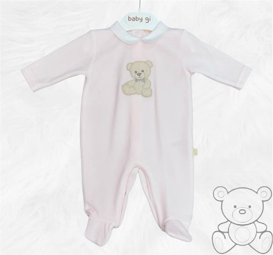 Baby Gi Pink Teddy Velour Sleepsuit