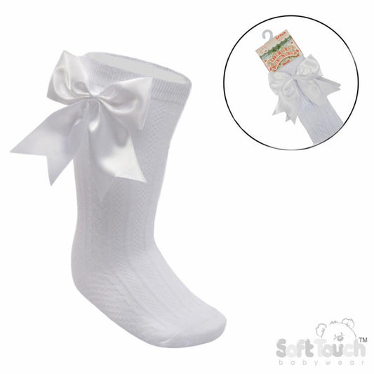 White Knee High Bow Socks