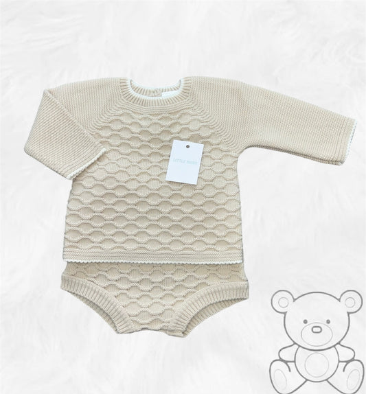 Little Nosh Beige Knitted Top & Jampants Set