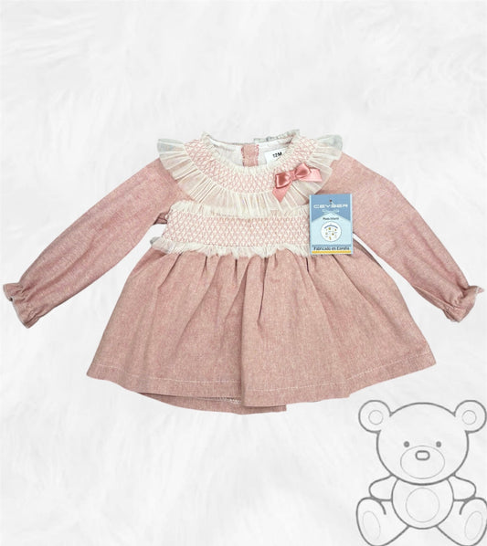 Ceyber Dusky Pink Smocked Front Dress