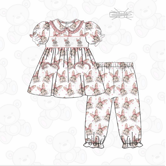 PRE ORDER Girls Bunny Smocked Pyjamas