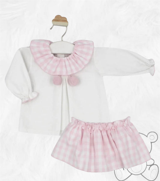 Rapife Pink Check Skirt & Top Set