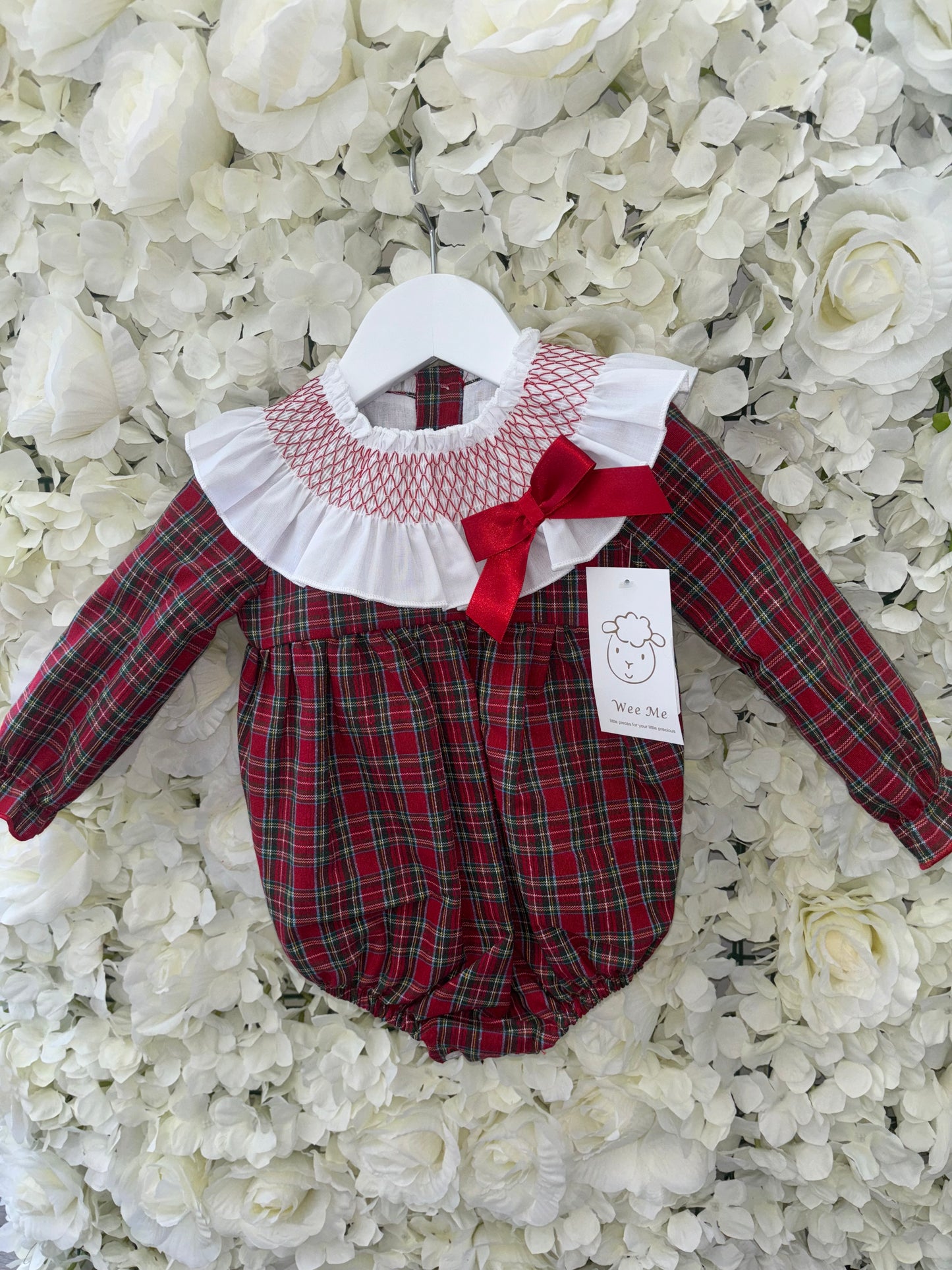 Wee Me Red Tartan Smocked Collar Romper