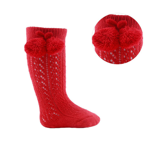 Red Pelerine Pom Pom Socks